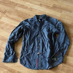 Robert Graham S Navy and White Striped Button Down Shirt